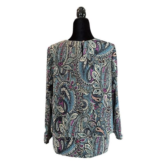 J Jill Purple/Blue Tiered Paisley Blouse MP - Picture 3 of 6